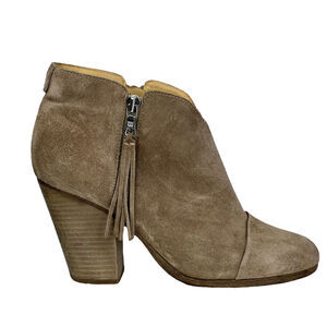 Rag & Bone Margot Tassel Suede Brown Chunky Heel Side Zip Ankle Short Bootie 8.5